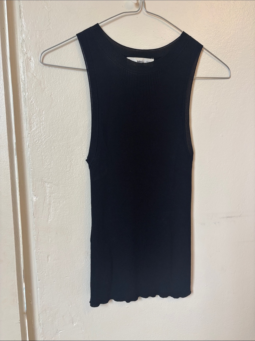 Mango Black Ribbed High-Neck Tank